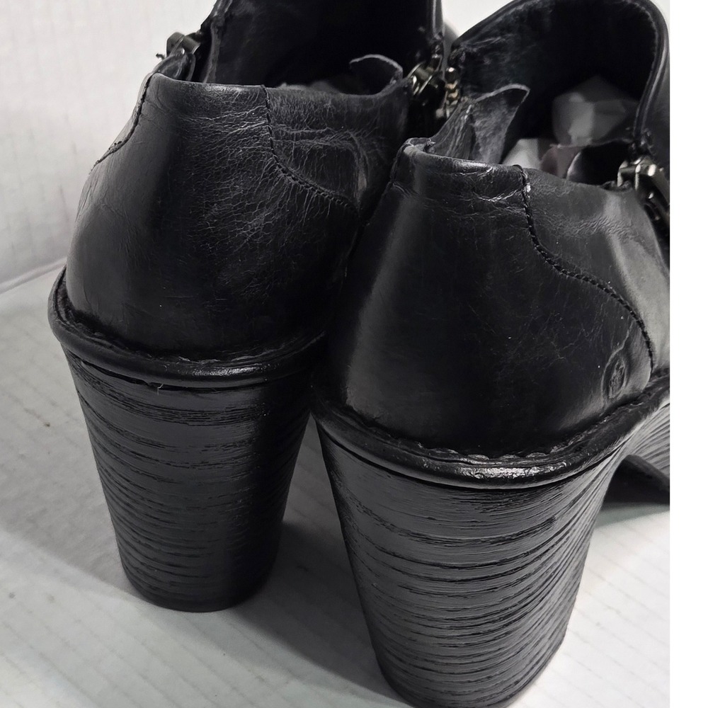 Born Black Leather Platform Booties Double Side Zip Block Heel 6 - Picture 13 of 13